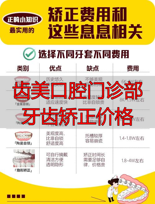 口腔齿门诊牙齿矫正部价格查询_口腔齿门诊牙齿矫正部价格表_齿美口腔门诊部牙齿矫正价格